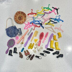 Lot of Vintage Barbie Accessories Shoes, Boots, Hangers, Brushes Mostly 1960